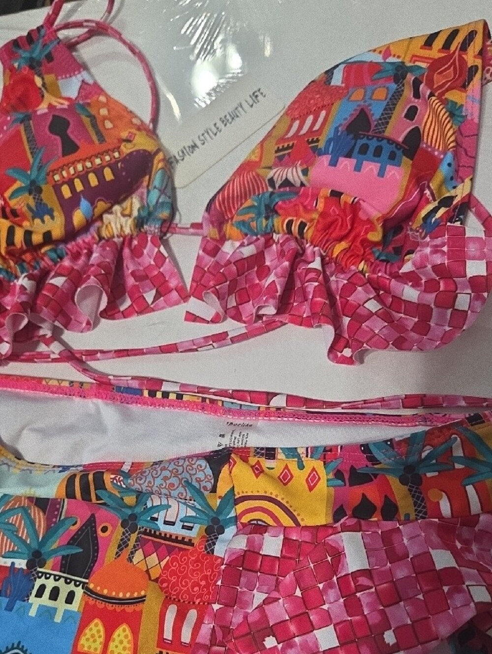 Pink Multicolor Ruffle Bikini Set - Picture 8 of 8